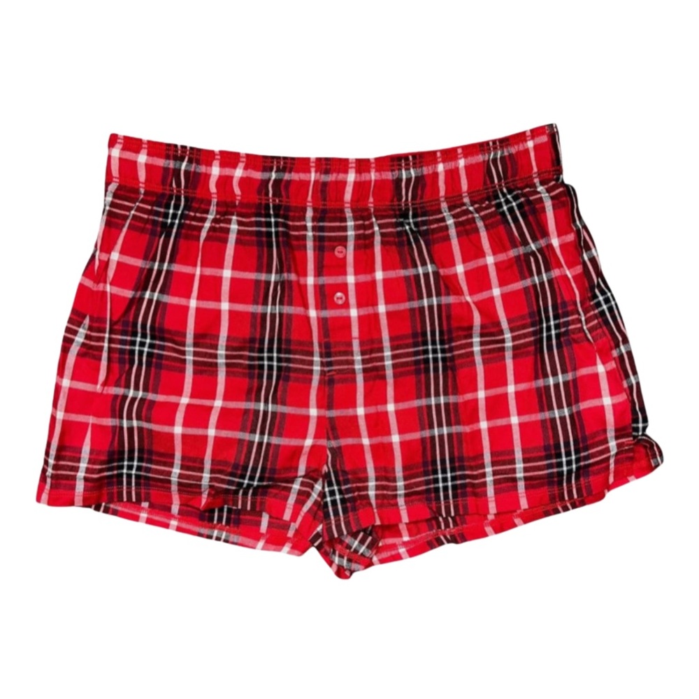 PINK Red Pepper Plaid Women's Boxy Sleep Shorts With Elastic Waist Band